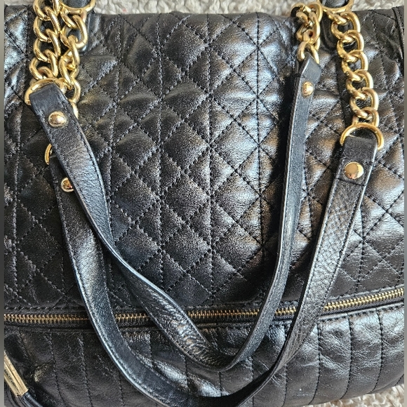 EUC B. Makowsky quilted black leather purse chain strap zip enclosure hobo bag - Picture 8 of 16